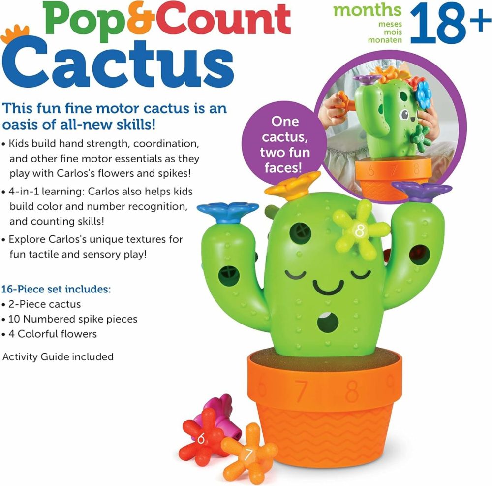 Carlos The Pop & Count Cactus,Toddler Learning Toys  Preschool Toys  Educational Toys For Kids  Cactus Toys For Kids  Age 18+ Months,16 Pieces  |  Sorting & Stacking Toys All Toys Sorting & Stacking Toys