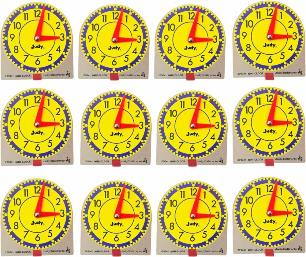 Carson Dellosa Mini Judy Clock Telling Time Clock Set  12 Mini Judy Clocks  4″ X 4″ Telling Time Teaching Clocks For Kids  Kindergarten  1St Grade  2Nd Grade  3Rd Grade Telling Time Manipulatives  |  Teaching Clocks All Toys Teaching Clocks