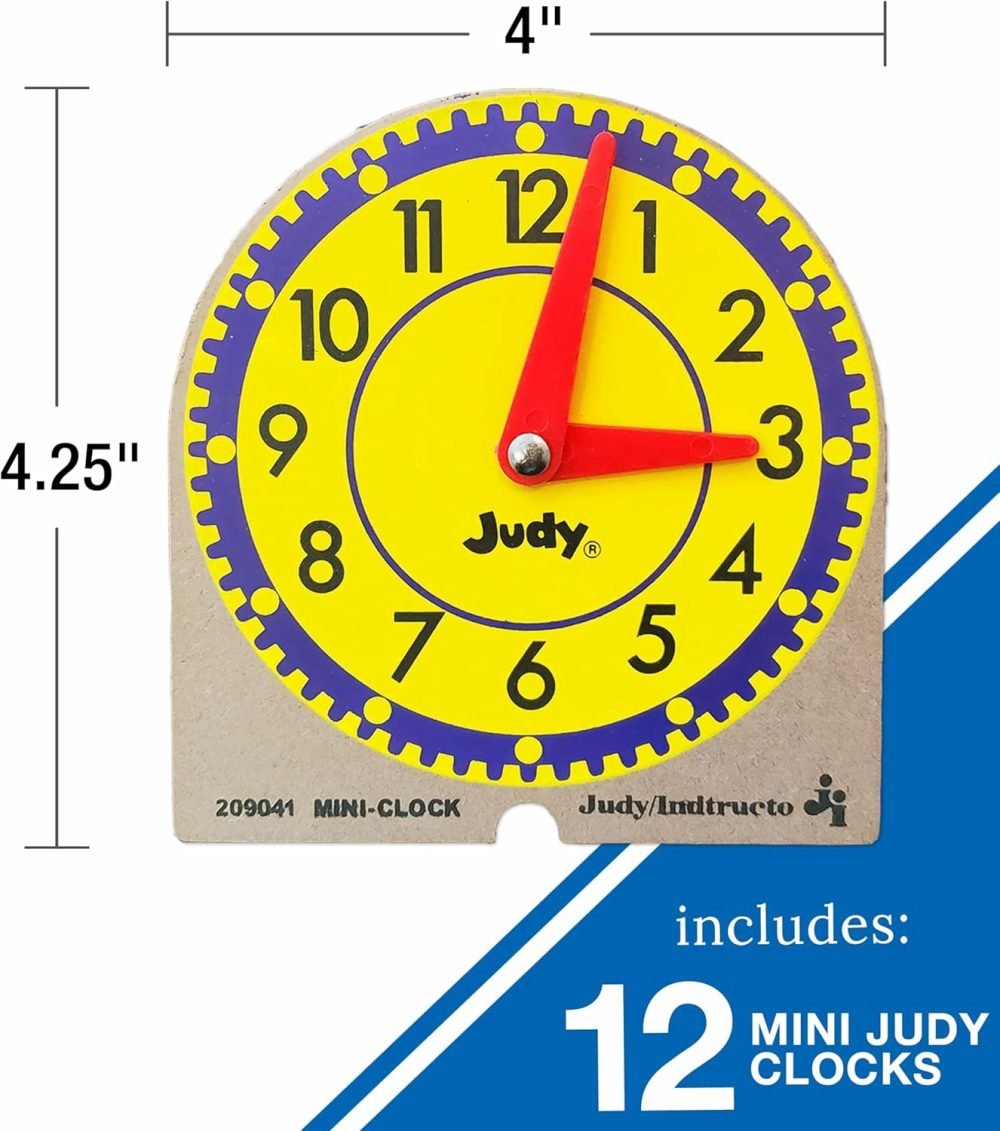 Carson Dellosa Mini Judy Clock Telling Time Clock Set  12 Mini Judy Clocks  4″ X 4″ Telling Time Teaching Clocks For Kids  Kindergarten  1St Grade  2Nd Grade  3Rd Grade Telling Time Manipulatives  |  Teaching Clocks All Toys Teaching Clocks