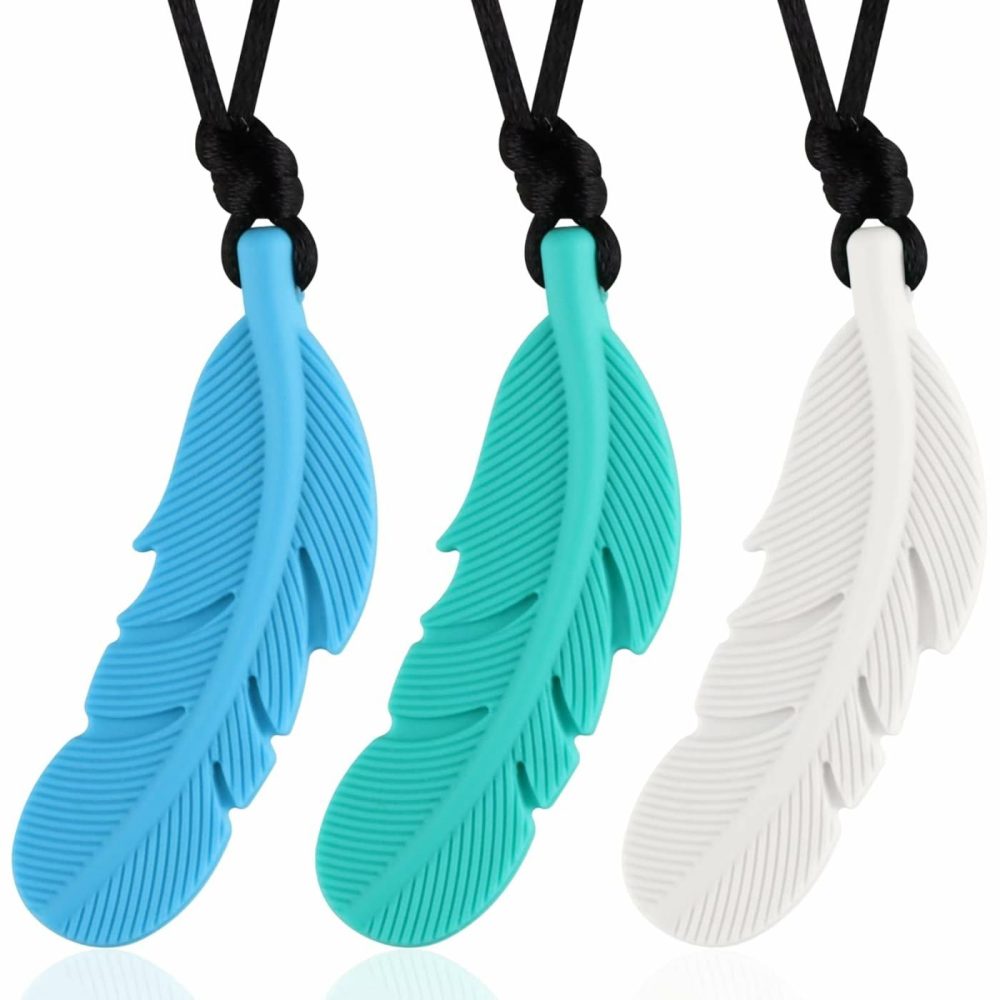 Chew Necklace For Sensory Kids  3 Pack Sensory Oral Motor Aids Silicone Teething Toys For Autistic Chewers  Adhd  Spd  Oral Motor Stimulation Or Special Needs (Green/White/Blue)  |  Teethers All Toys Set 1 (Green/White/Blue)