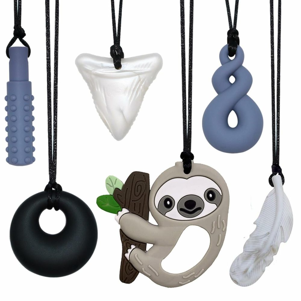 Chew Necklace For Sensory Kids  6 Pack Silicone Chewing Necklace For Kids Boys Girls With Adhd Autism  Anxiety  Sensory Chew Toys For Autistic Children And Adults Reduce Chewing Fidgeting  |  Teethers All Toys Grey Sloth