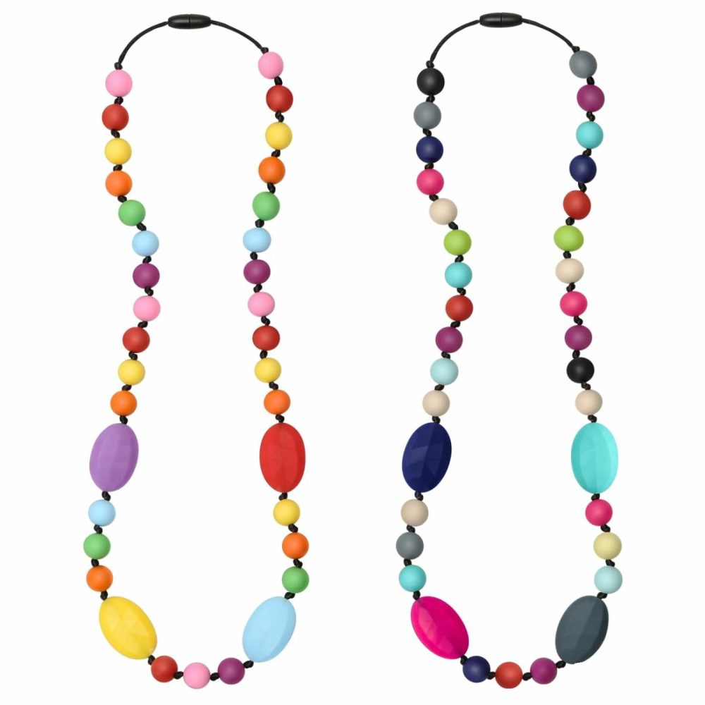 Chew Necklaces For Sensory Kids 2 Pack  Baby Silicone Teething Necklace  Nursing Necklace Breastfeeding Teether Toys  Bpa Free  Freezable  Dishwasher And Refrigerator Safe  |  Teethers All Toys Teethers