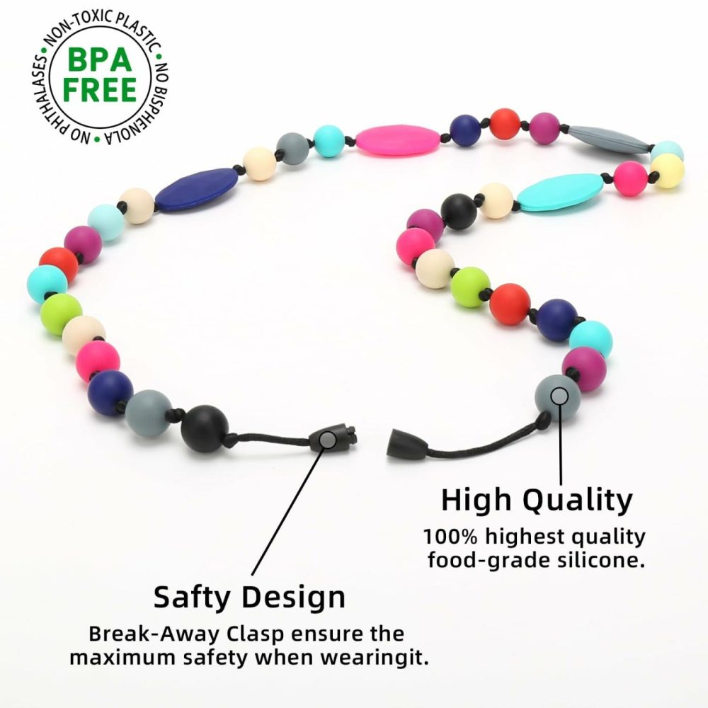 Chew Necklaces For Sensory Kids 2 Pack  Baby Silicone Teething Necklace  Nursing Necklace Breastfeeding Teether Toys  Bpa Free  Freezable  Dishwasher And Refrigerator Safe  |  Teethers All Toys Teethers