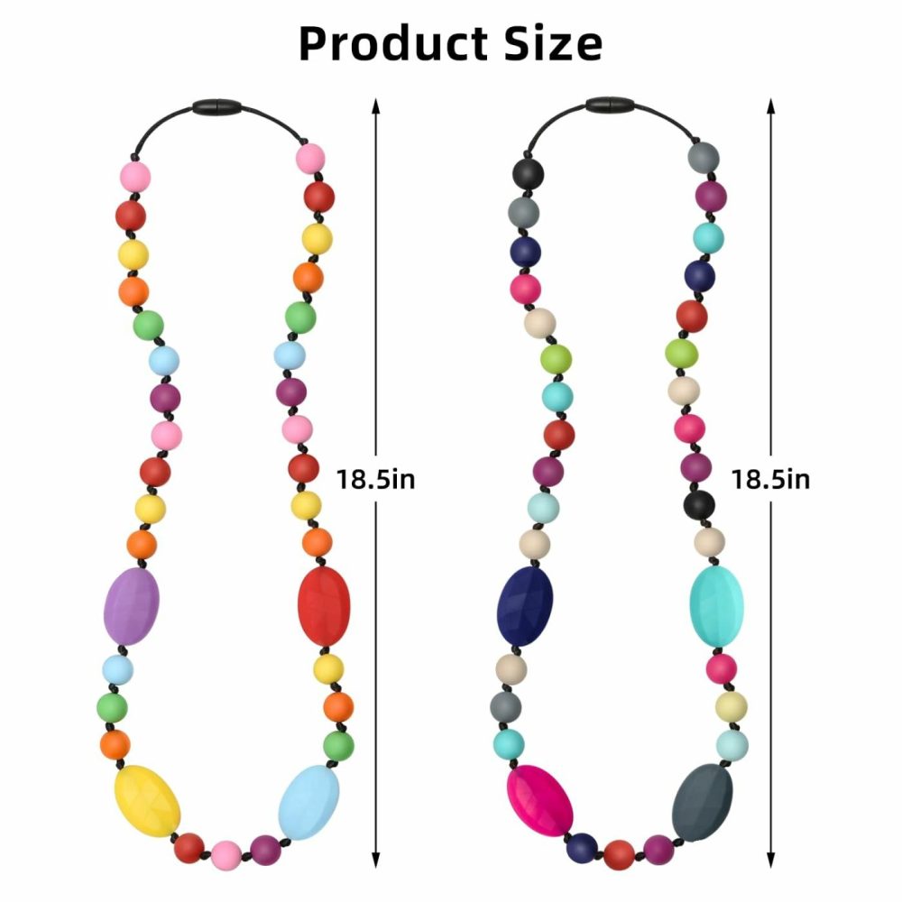 Chew Necklaces For Sensory Kids 2 Pack  Baby Silicone Teething Necklace  Nursing Necklace Breastfeeding Teether Toys  Bpa Free  Freezable  Dishwasher And Refrigerator Safe  |  Teethers All Toys Teethers