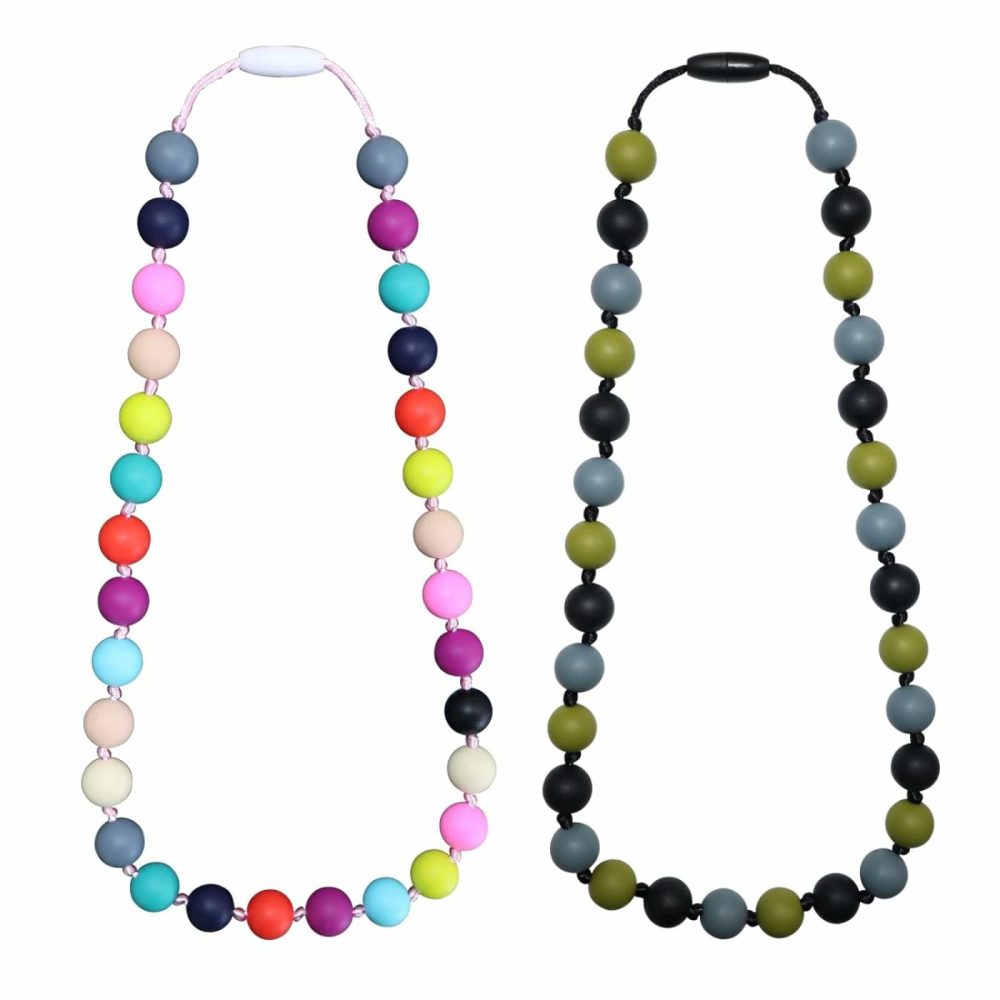 Chew Necklaces For Sensory Kids  2Pcs Silicone Chewy Necklace For Autistic Children Chewing  Silicone Fidget Necklace For Boys Girls With Autism  |  Teethers All Toys Teethers