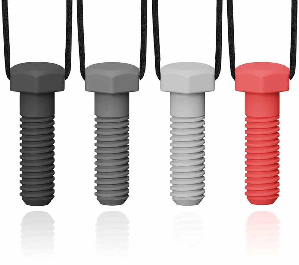 Chew Necklaces For Sensory Kids  4 Pack Chewy Necklace Sensory Boys And Girls With Autism  Adhd  Spd  Biting  Silicone Teething Necklace Oral Chew Toys For Adults Reduce Chewing Anxiety Fidget  |  Teethers All Toys Black, Gray, Silver, Red