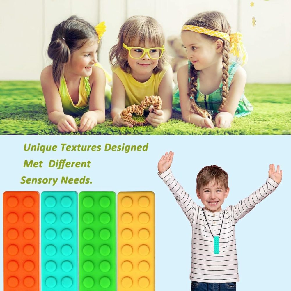 Chew Necklaces For Sensory Kids  Chewy Necklace Bundle For Boys Girls And Adults With Autism  Adhd  Spd  Silicone Chewable Sensory Oral Motor Teether Toys For Biting  Teething Anxiety Needs 7 Pack  |  Teethers All Toys Rainbow