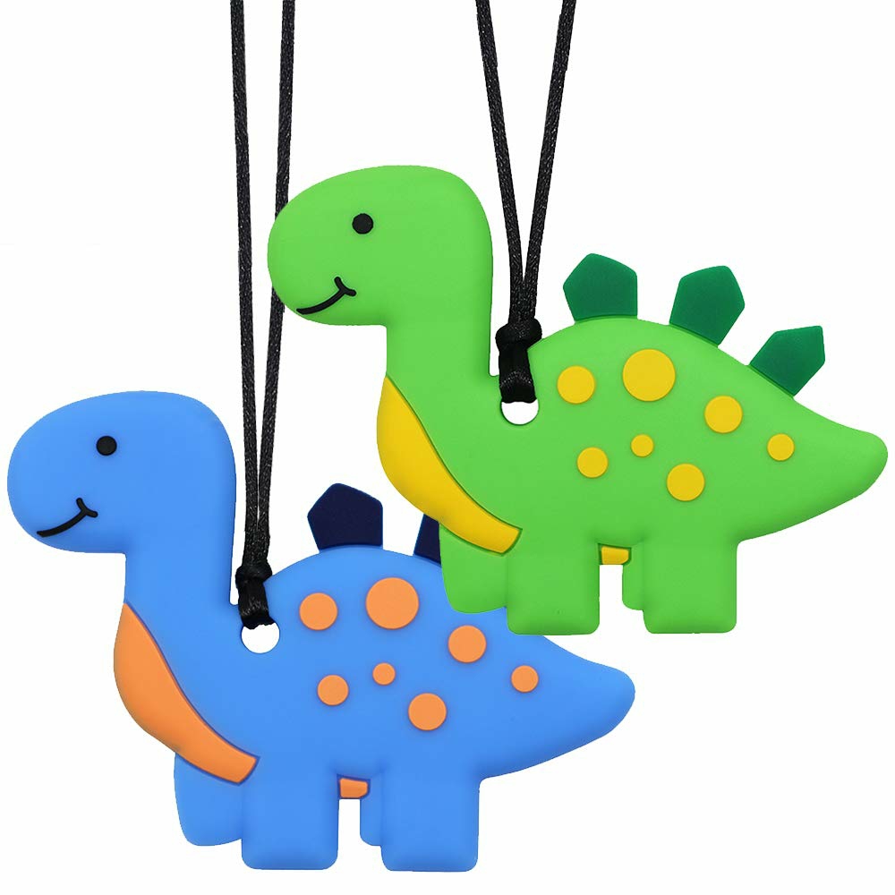 Chew Necklaces For Sensory Kids  Silicone Dinosaur Chewy Toys For Boys With Autism  Adhd  Spd  Chewing Necklaces For Anxiety  Reduce Fidgeting For Children…  |  Teethers All Toys Blue&Green