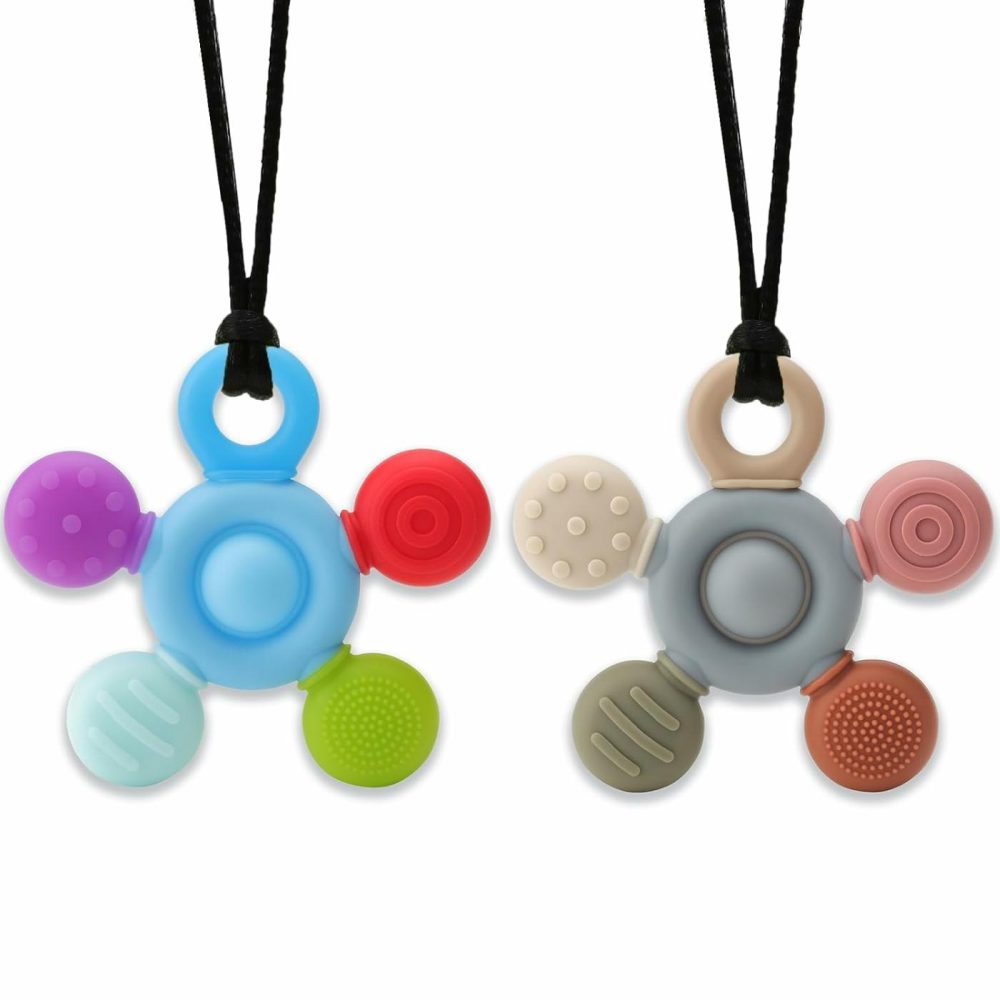 Chewy Necklace For Sensory Kids   Silicone Sensory Chew Necklace Oral Motor Aids For Boys Girls  Autism Chew Toys For Kids Teens Adults With Anxiety Adhd Spd Or Other Sensory Needs【2 Pack】  |  Teethers All Toys Teethers