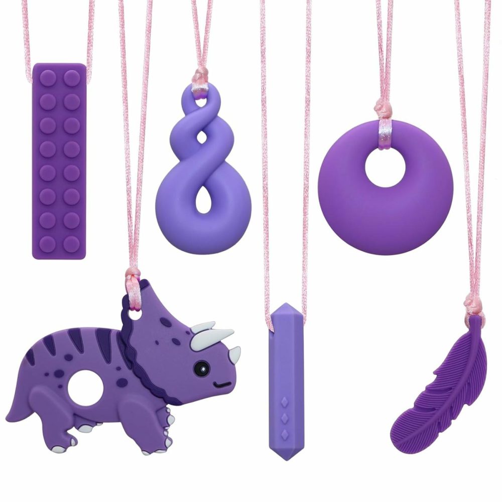 Chewy Necklaces For Sensory Kids  Boys And Girls  Silicone Dinosaur Chewy Necklaces For Autism  Adhd  Spd  Chewable Oral Motor Pendant For Chlidren  |  Teethers All Toys Purple