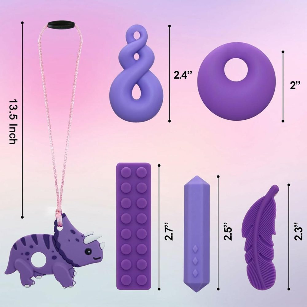 Chewy Necklaces For Sensory Kids  Boys And Girls  Silicone Dinosaur Chewy Necklaces For Autism  Adhd  Spd  Chewable Oral Motor Pendant For Chlidren  |  Teethers All Toys Purple