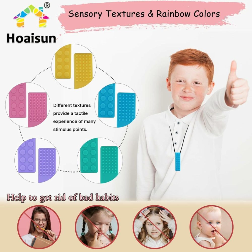 Chewy Necklaces For Sensory Kids  Building Block Chew Necklace Bundle For Boys And Girls With Chewing  Teething  Biting  Adhd  Autism  Silicone Oral Motor Chewy Teether Fidget Toys For Adults 5 Pack  |  Teethers All Toys Rainbow Colors