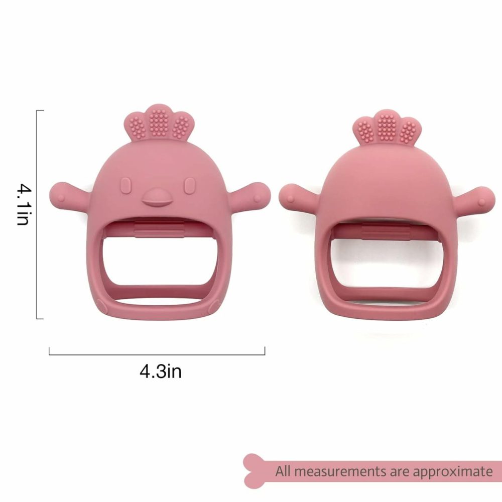 Chick Shape Baby Teething Toys  Never Drop Hand Wrist Teether  Baby Chew Toys For Sucking Needs  Food-Grade Silicone Baby Mitten Teether For Soothing Teething Pain Relief  Easy To Grip (Dark Pink)  |  Teethers All Toys Chick-Dark pink