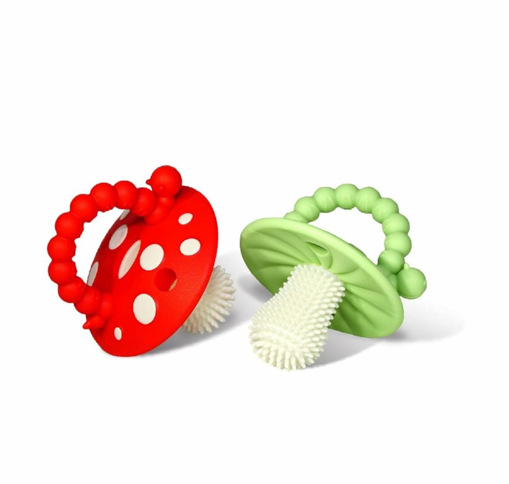 Chompy Teether For Infant & Baby 3M+ Teether Toy With Massaging Bristles For Teething Relief Pacifier – Soothes Sore Gums – Hands-Free & Easy-To-Hold Teether  Bpa Free – Red/Green  |  Teethers All Toys RED/GREEN