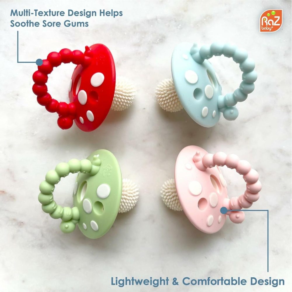 Chompy Teether For Infant & Baby 3M+ Teether Toy With Massaging Bristles For Teething Relief Pacifier – Soothes Sore Gums – Hands-Free & Easy-To-Hold Teether  Bpa Free – Red/Green  |  Teethers All Toys RED/GREEN