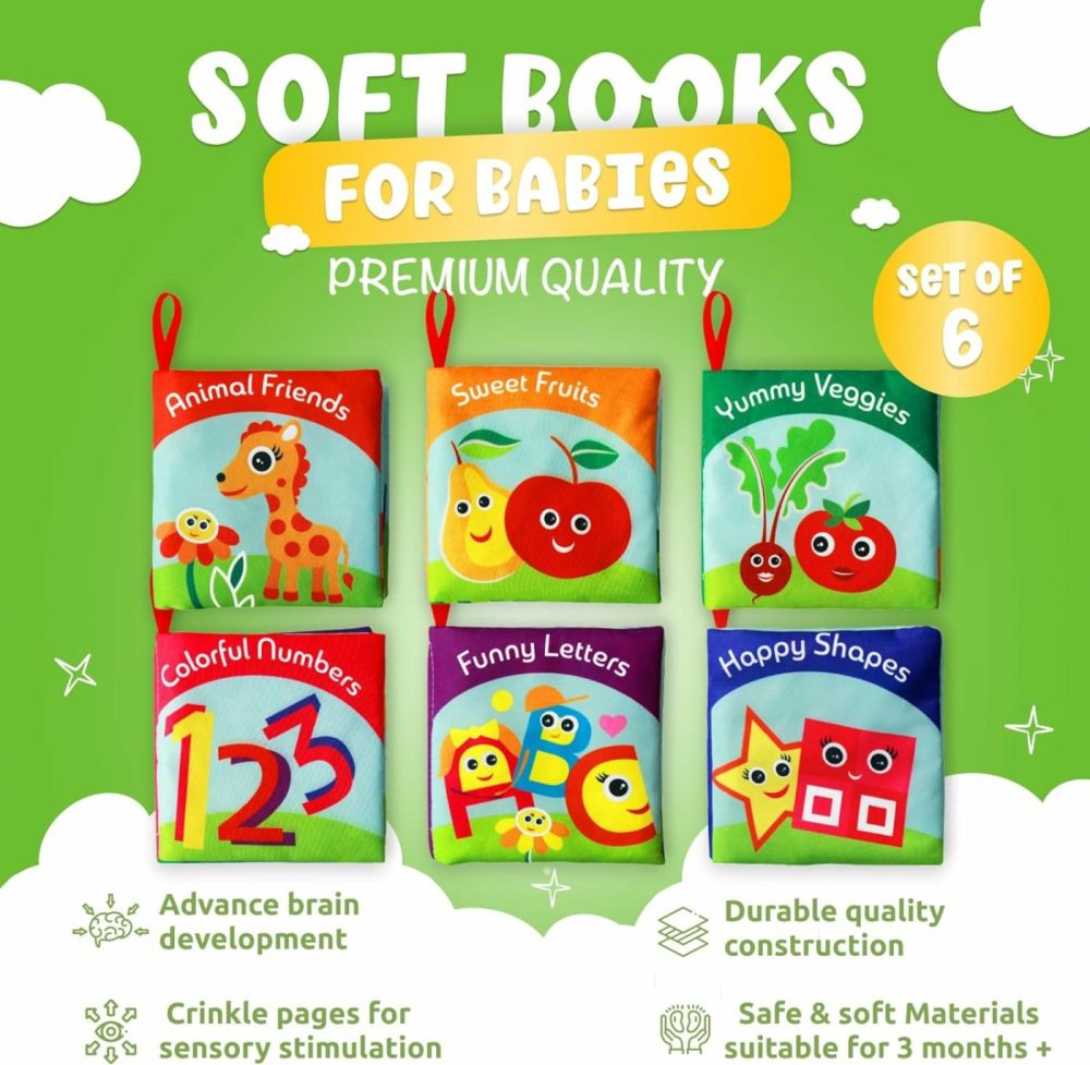 Cloth Books For Babies (Set Of 6) – Premium Quality Soft Books For Babies. Touch And Feel Crinkle Paper. Cloth Books For Early Children’s Development.  |  Early Development & Activity Toys All Toys Early Development & Activity Toys