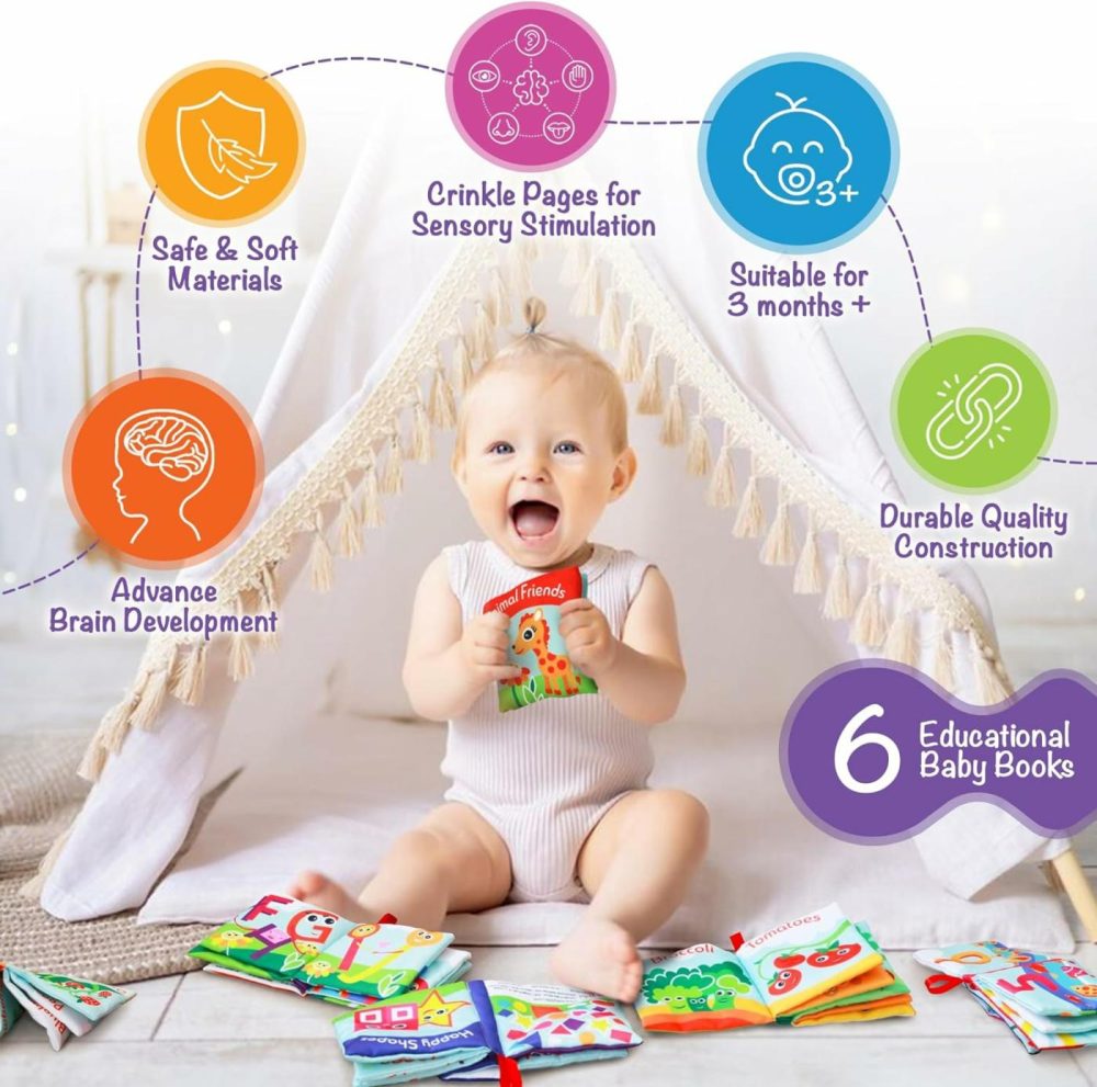 Cloth Books For Babies (Set Of 6) – Premium Quality Soft Books For Babies. Touch And Feel Crinkle Paper. Cloth Books For Early Children’s Development.  |  Early Development & Activity Toys All Toys Early Development & Activity Toys