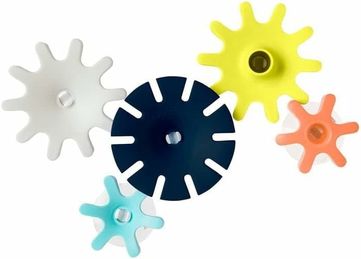 Cogs Baby Bath Toys – Spinning Gear Themed Sensory Baby Toys For Bathtub – Suction Toys For Bathtub Walls – Navy And Yellow – 5 Count – Ages 12 Months And Up  |  Bath Toys All Toys Bath Toys