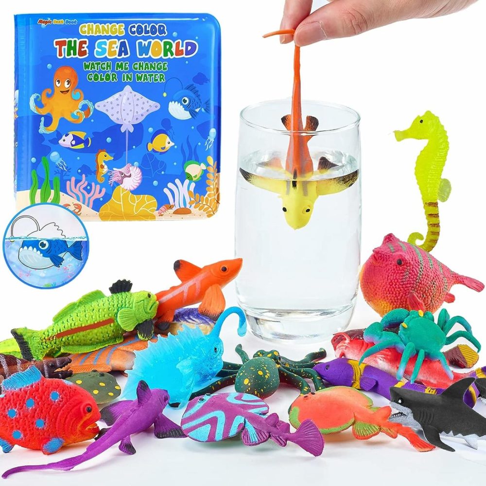 Color Changing Mold Free Bath Toys For Toddlers Kids  Color Change Sea Creatures Ocean Animal Toys & Glow In The Dark Toy With Bath Book(13 Pack)  Water Table Toys Rubber Fish Toys For Kids Bathtub  |  Bath Toys All Toys Bath Toys