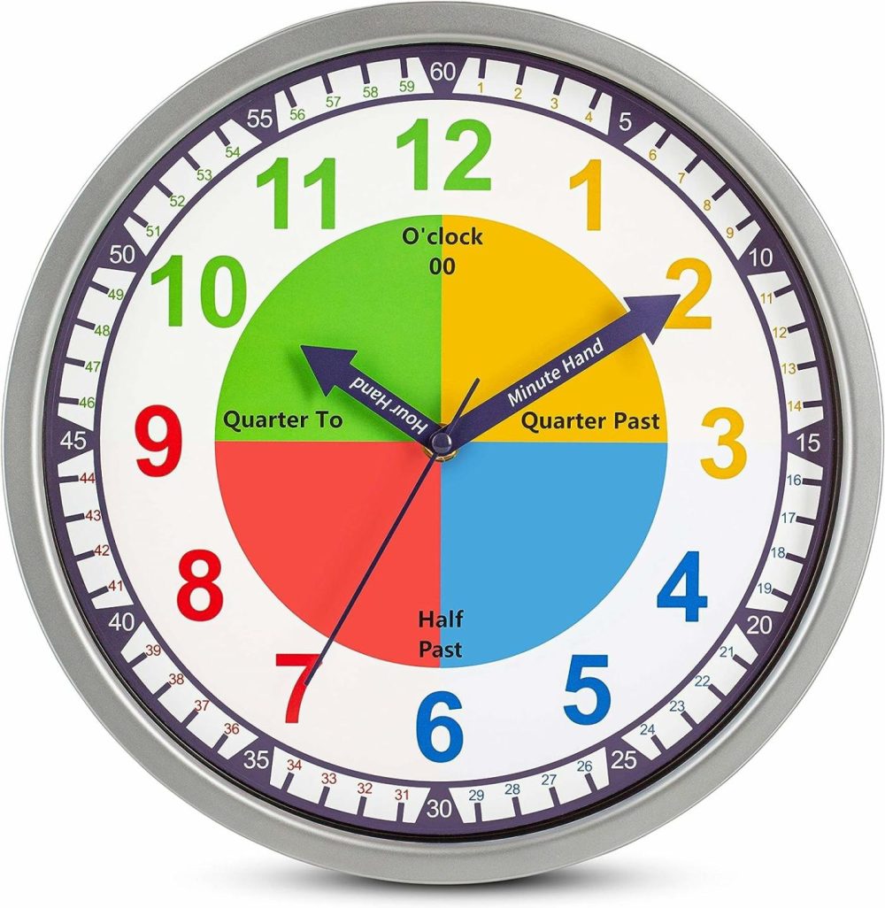 Colorful Kids Wall Clock Teaching Time Telling Silent Non-Ticking Educational Learning Tool  Colored Numbers For Children Teachers Homeschool And Parents  School Classroom Playroom  |  Teaching Clocks All Toys Teaching Clocks