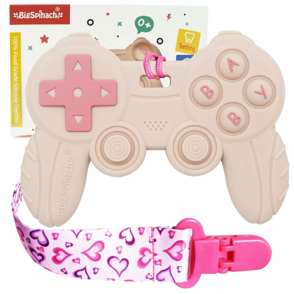 Cool Remote Game Control Teething Toy For Babies 0-6 6-12 Months,Game Controller Teether For Gamer Parents,Baby’s First Valentines Day Gifts,Silicone Remote Chew Toys（Pink  |  Teethers All Toys Pink