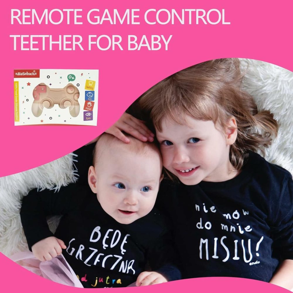 Cool Remote Game Control Teething Toy For Babies 0-6 6-12 Months,Game Controller Teether For Gamer Parents,Baby’s First Valentines Day Gifts,Silicone Remote Chew Toys（Pink  |  Teethers All Toys Pink