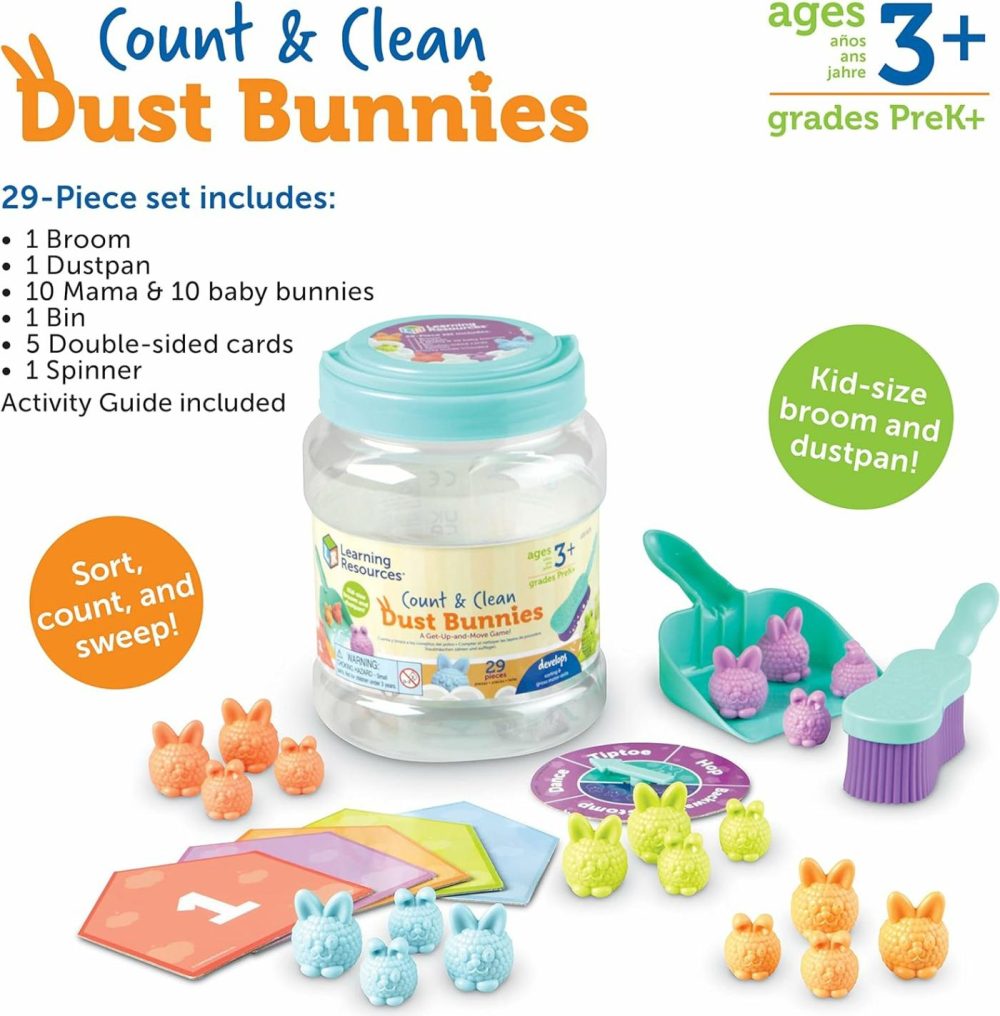 Count & Clean Dust Bunnies – 29 Pieces  Age 3+ Toddler Activities  Educational Toys Set  Color Teaching Toys  |  Sorting & Stacking Toys All Toys Sorting & Stacking Toys