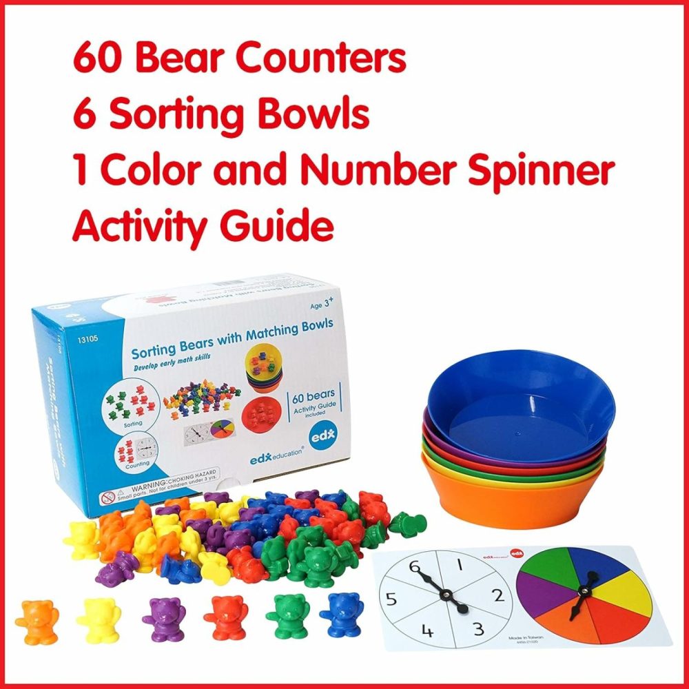 Counting Bears With Matching Bowls – Early Math Manipulatives – 68Pc Set – 60 Bear Counters  6 Bowls & 2 Game Spinners – Home Learning  |  Sorting & Stacking Toys All Toys Sorting & Stacking Toys