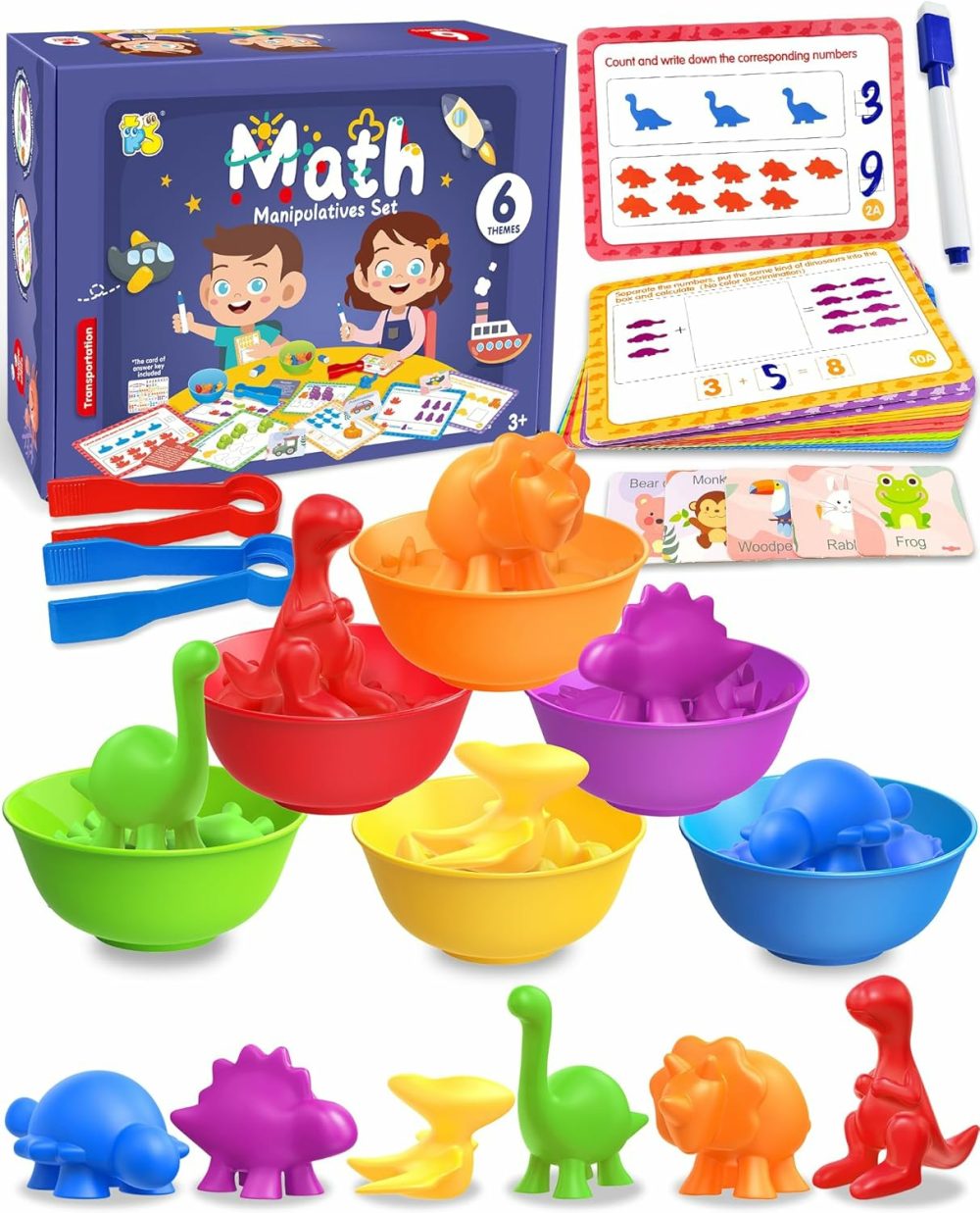 Counting Dinosaurs Montessori Toys For 3 4 5 Years Old Boys Girls  Math Manipulatives Preschool Learning Activities Kindergarten Gifts Sensory Toys For Toddler Ages 2-4  3-5  4-8  |  Sorting & Stacking Toys All Toys Sorting & Stacking Toys