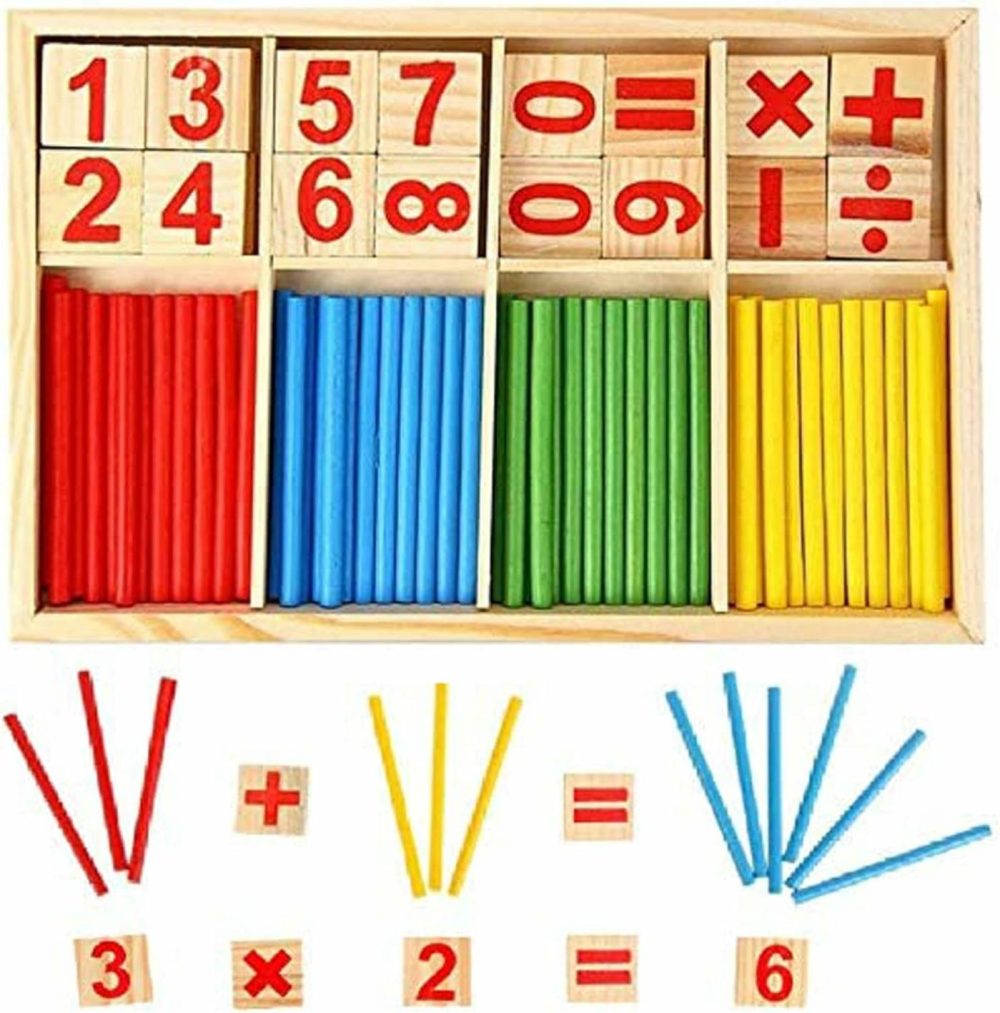 Counting Number Blocks And Sticks | Montessori Toys For Kids Learning| Homeschool Supplies For Math Manipulatives | Toddlers Educational Wooden Rods With Storage Tray  |  Sorting & Stacking Toys All Toys Sorting & Stacking Toys