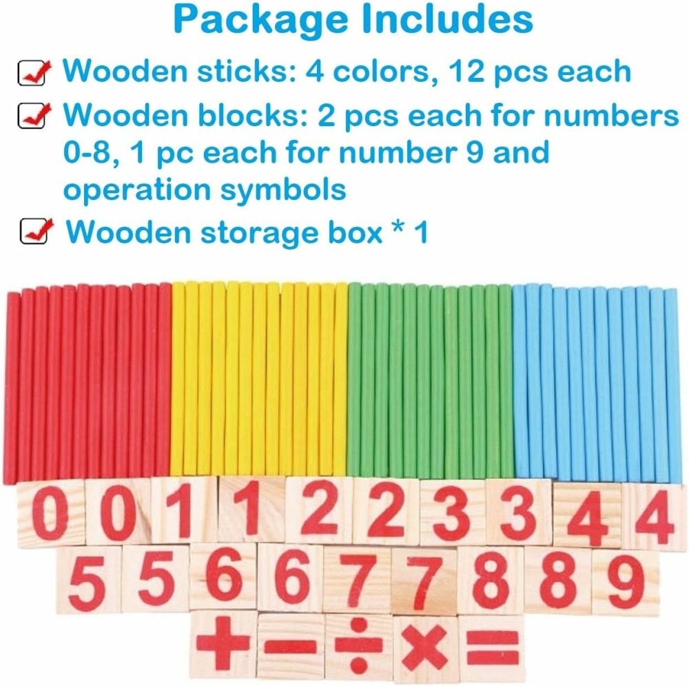 Counting Number Blocks And Sticks | Montessori Toys For Kids Learning| Homeschool Supplies For Math Manipulatives | Toddlers Educational Wooden Rods With Storage Tray  |  Sorting & Stacking Toys All Toys Sorting & Stacking Toys