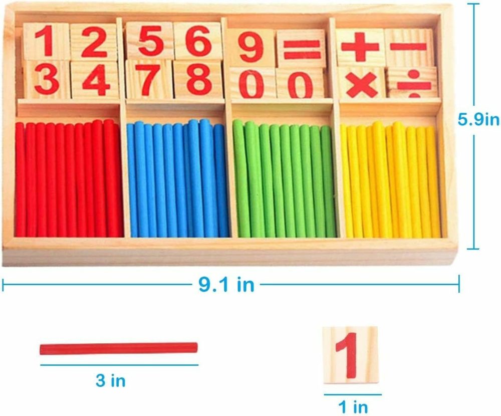 Counting Number Blocks And Sticks | Montessori Toys For Kids Learning| Homeschool Supplies For Math Manipulatives | Toddlers Educational Wooden Rods With Storage Tray  |  Sorting & Stacking Toys All Toys Sorting & Stacking Toys