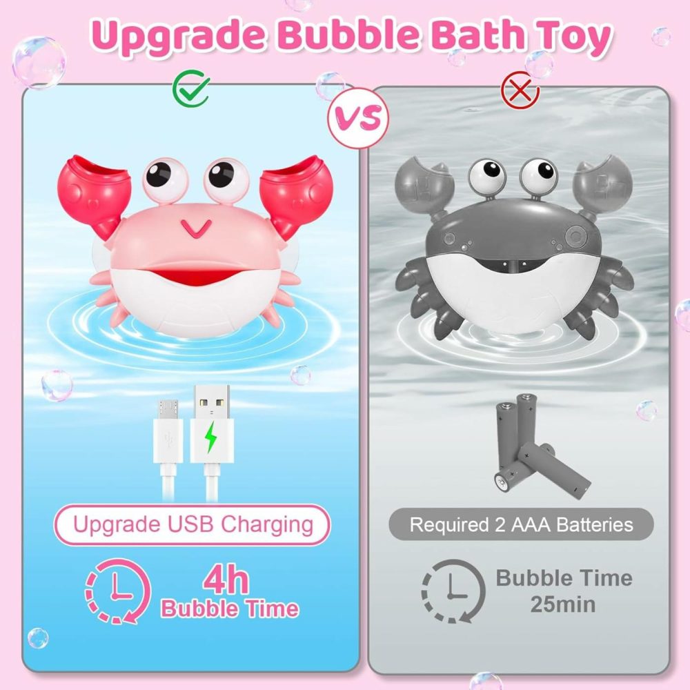 Crab Baby Bath Toys  Rechargeable Bath Bubble Machine For Toddlers  Automatic Shower Bathtub Bubble Maker With Music Bath Toys For Kids Boys Girls Birthday Gifts  |  Bath Toys All Toys Bath Toys