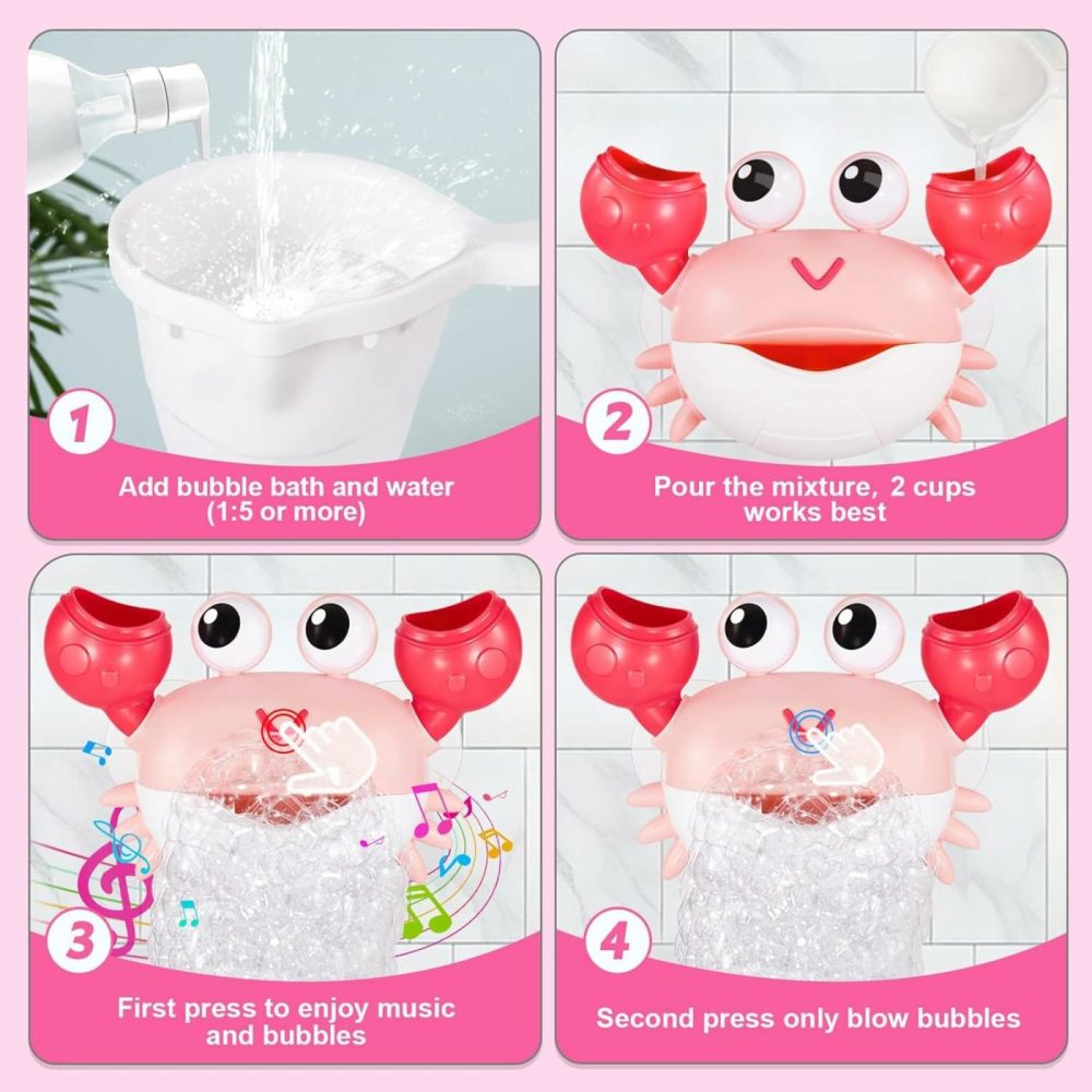 Crab Baby Bath Toys  Rechargeable Bath Bubble Machine For Toddlers  Automatic Shower Bathtub Bubble Maker With Music Bath Toys For Kids Boys Girls Birthday Gifts  |  Bath Toys All Toys Bath Toys