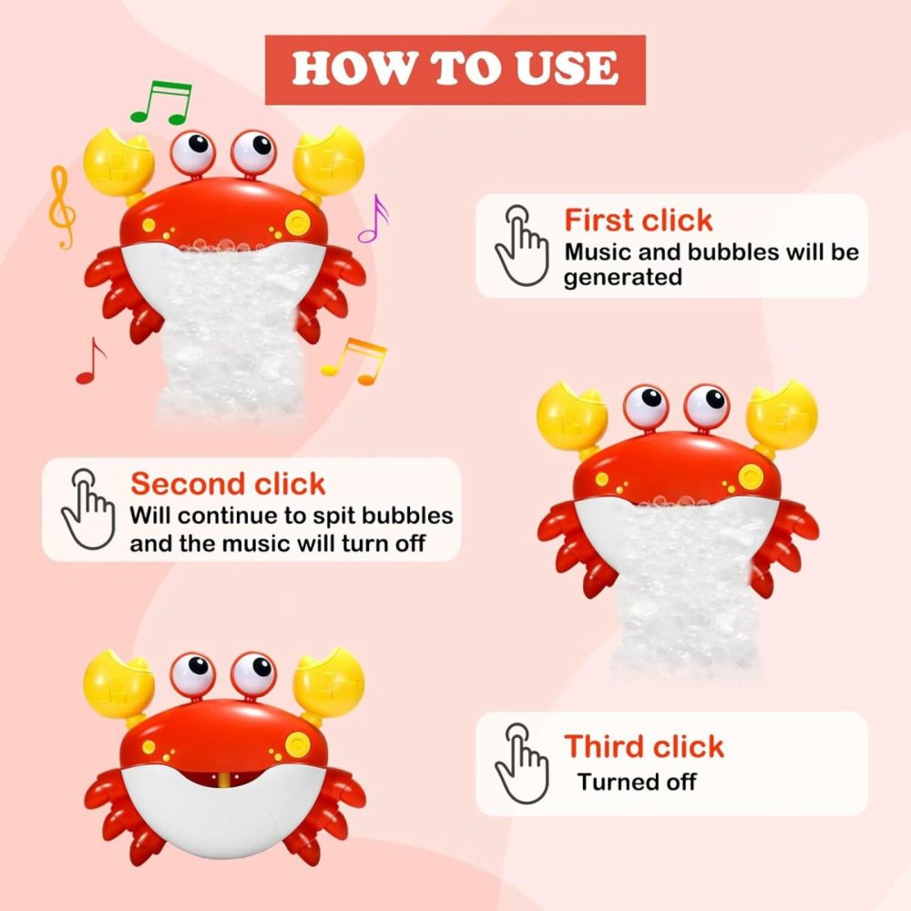 Crab Bubble Machine Bath Toy:Bath Bubble Maker,Blow Bubbles And Plays Children’s Songs,Bath Toys For Toddlers 1-3,Battery Operated (Red)  |  Bath Toys All Toys Bath Toys