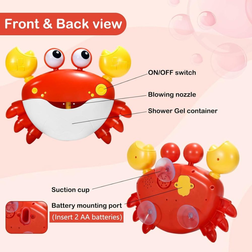 Crab Bubble Machine Bath Toy:Bath Bubble Maker,Blow Bubbles And Plays Children’s Songs,Bath Toys For Toddlers 1-3,Battery Operated (Red)  |  Bath Toys All Toys Bath Toys