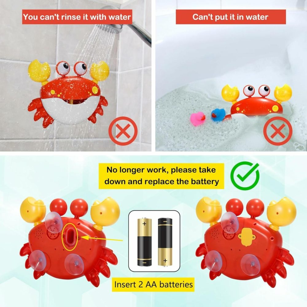 Crab Bubble Machine Bath Toy:Bath Bubble Maker,Blow Bubbles And Plays Children’s Songs,Bath Toys For Toddlers 1-3,Battery Operated (Red)  |  Bath Toys All Toys Bath Toys