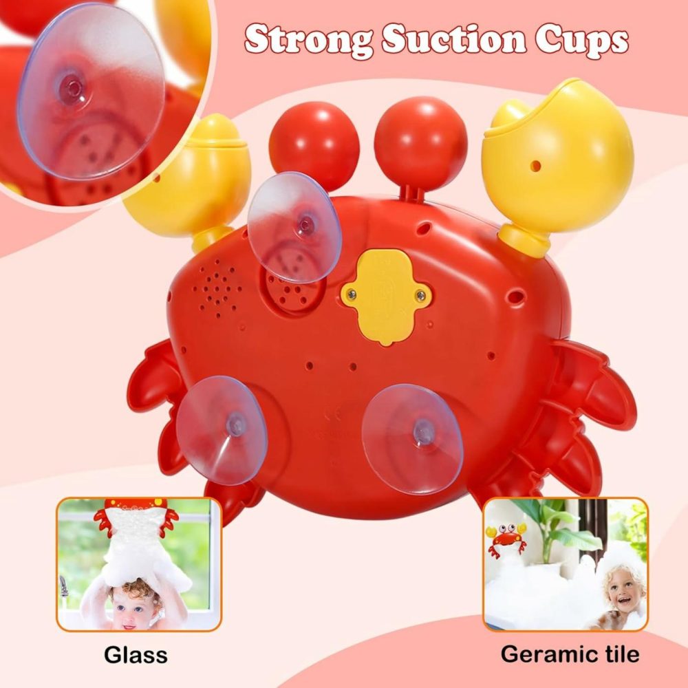 Crab Bubble Machine Bath Toy:Bath Bubble Maker,Blow Bubbles And Plays Children’s Songs,Bath Toys For Toddlers 1-3,Battery Operated (Red)  |  Bath Toys All Toys Bath Toys