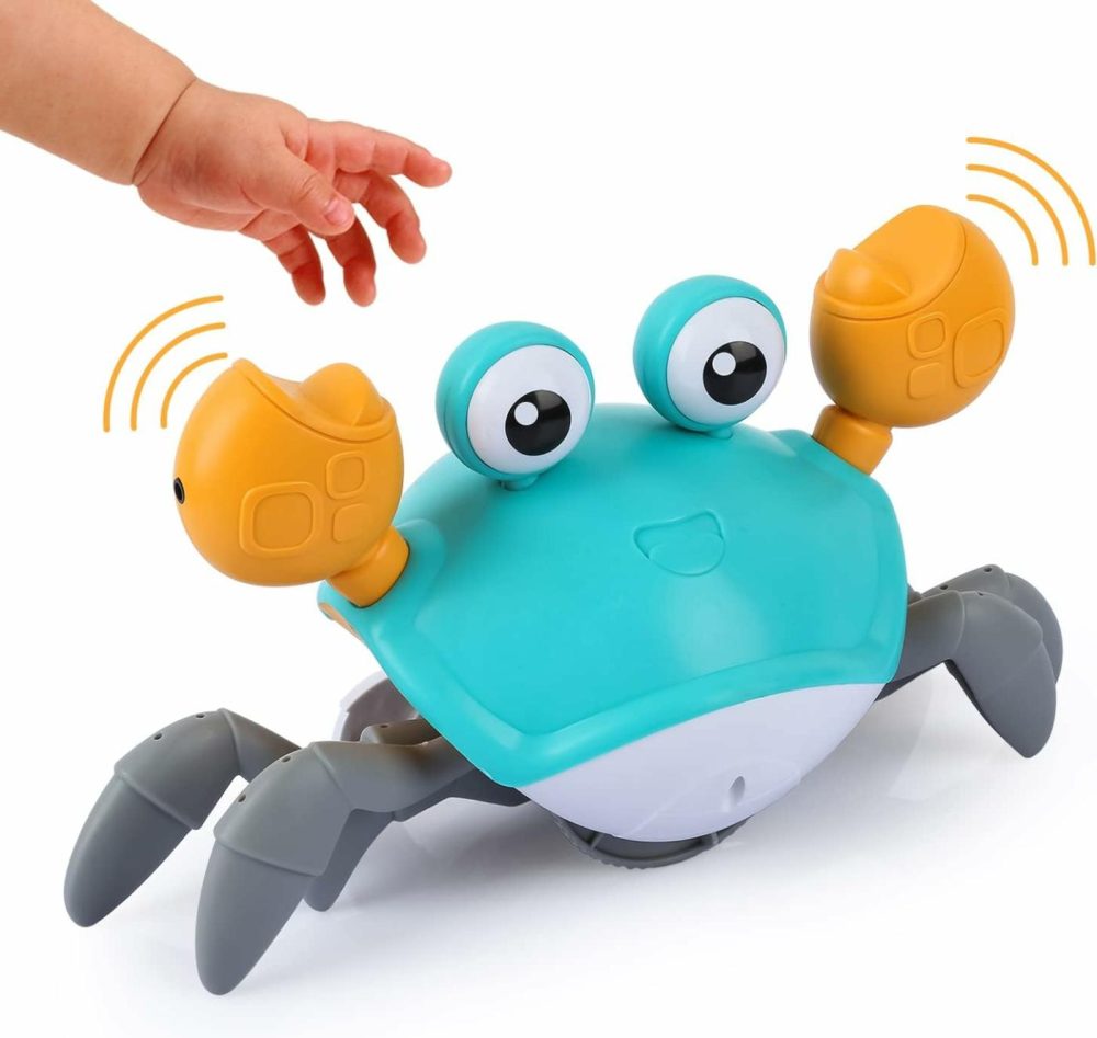 Crawling Crab Baby Toys With Music & Light  Tummy Time Interactive Toddler Toy Automatically Avoid Obstacles For Boys Or Girls (Blue)  |  Musical Toys All Toys Blue