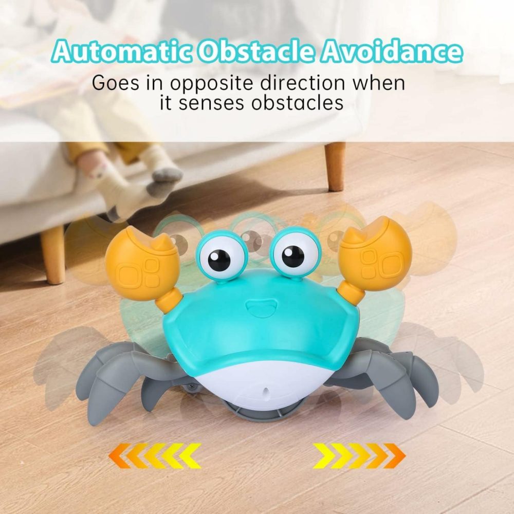 Crawling Crab Baby Toys With Music & Light  Tummy Time Interactive Toddler Toy Automatically Avoid Obstacles For Boys Or Girls (Blue)  |  Musical Toys All Toys Blue