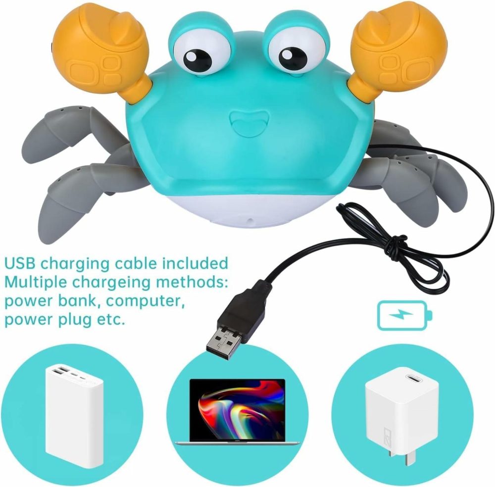 Crawling Crab Baby Toys With Music & Light  Tummy Time Interactive Toddler Toy Automatically Avoid Obstacles For Boys Or Girls (Blue)  |  Musical Toys All Toys Blue