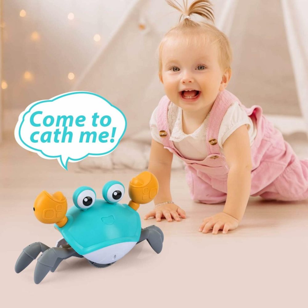 Crawling Crab Baby Toys With Music & Light  Tummy Time Interactive Toddler Toy Automatically Avoid Obstacles For Boys Or Girls (Blue)  |  Musical Toys All Toys Blue