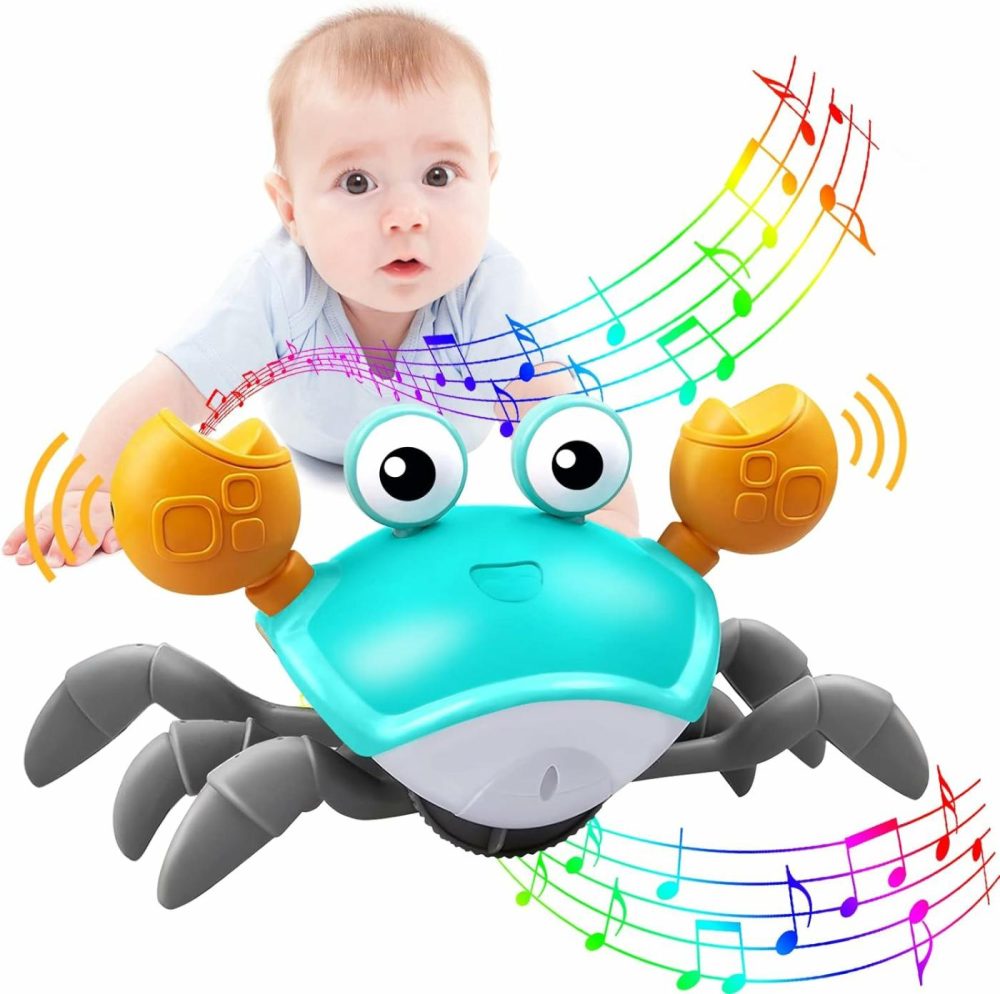 Crawling Crab Baby Toy,Tummy Time Baby Toys With Music And Led Light Will Automatically Avoid Obstacles,Build In Rechargeable Battery For Toddler Interactive Development Toy  |  Musical Toys All Toys Blue