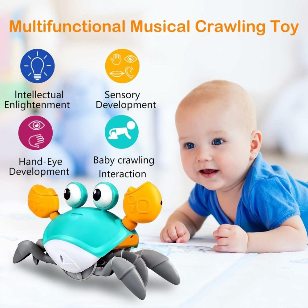 Crawling Crab Baby Toy,Tummy Time Baby Toys With Music And Led Light Will Automatically Avoid Obstacles,Build In Rechargeable Battery For Toddler Interactive Development Toy  |  Musical Toys All Toys Blue