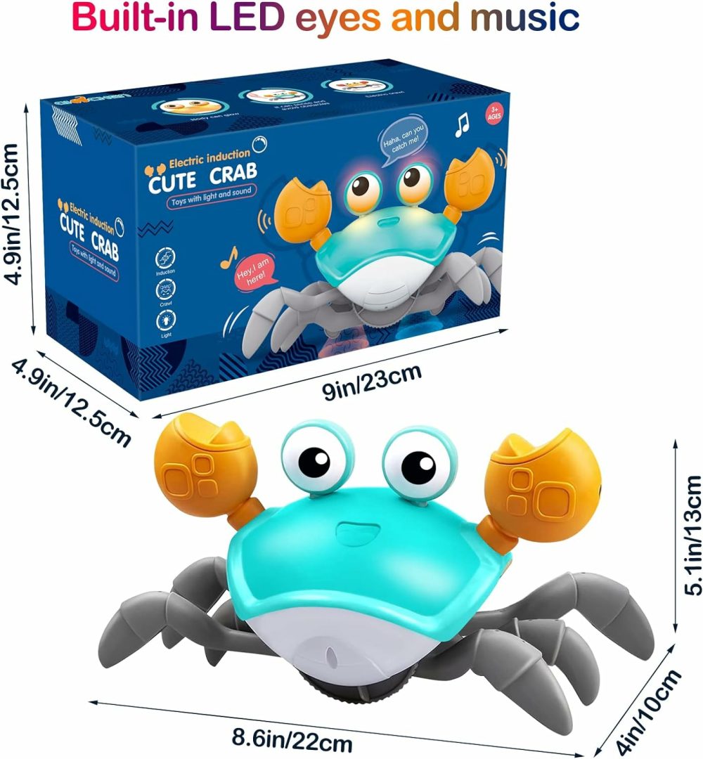 Crawling Crab Baby Toy,Tummy Time Baby Toys With Music And Led Light Will Automatically Avoid Obstacles,Build In Rechargeable Battery For Toddler Interactive Development Toy  |  Musical Toys All Toys Blue