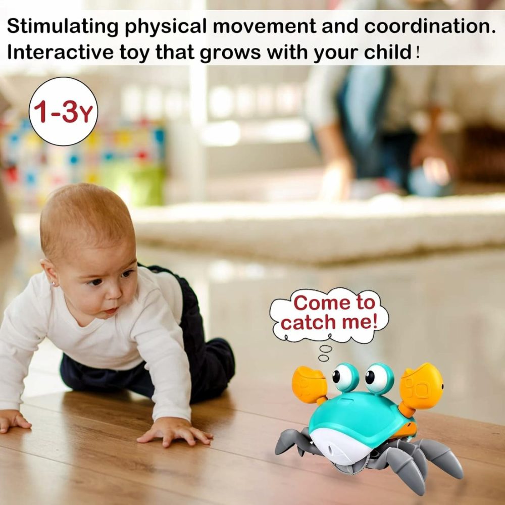 Crawling Crab Baby Toy,Tummy Time Baby Toys With Music And Led Light Will Automatically Avoid Obstacles,Build In Rechargeable Battery For Toddler Interactive Development Toy  |  Musical Toys All Toys Blue