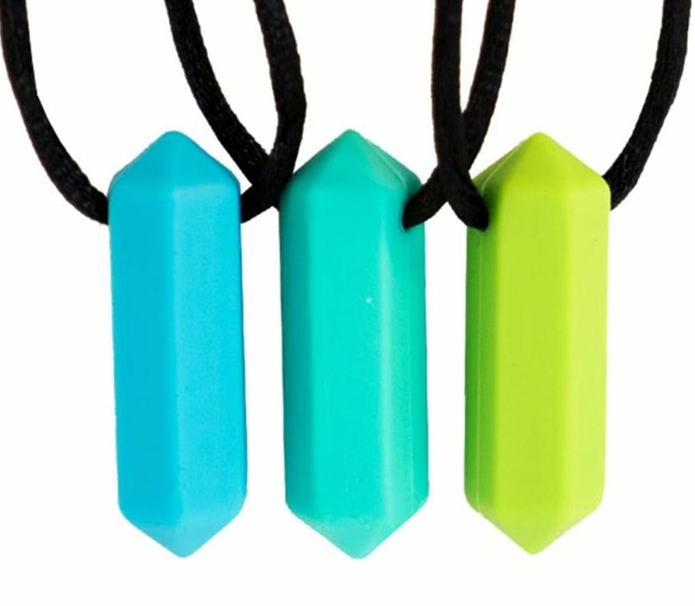 Crayon Sensory Necklace Set – Best For Autism  Biting And Teething Kids – Perfectly Textured Silicone Chewy Toy – Chewing Pendant For Boys & Girls – Chew Necklaces  |  Teethers All Toys blue / turquoise / green