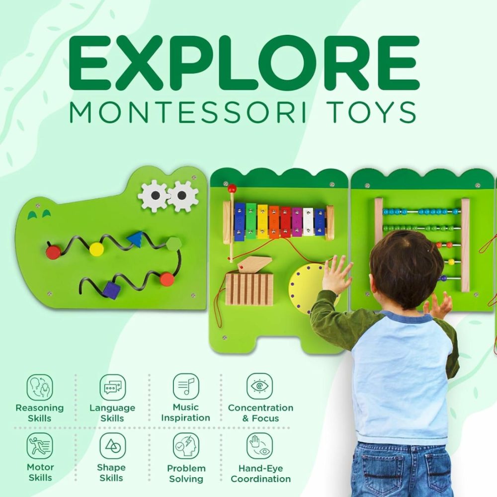 Crocodile Montessori Busy Board,Sensory Board,Educational Toys,Activity Cube,Wall Toys,Daycare Furniture,Playroom Furniture,Interactive Toys,Wooden Toys,Learning Toys,Boys And Girls 6 M+  |  Activity Cubes Activity Cubes Activity Cubes