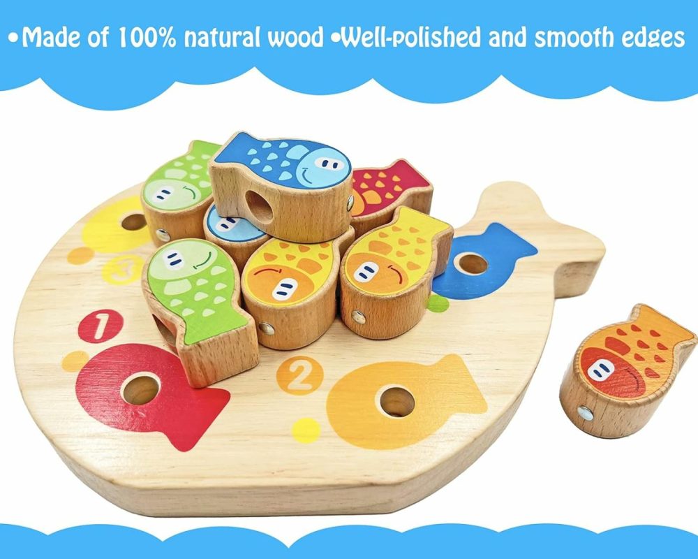 Dailyfunn Montessori Toy 4-In-1 Magnetic Fishing Game Stacking Blocks Lacing Beads Toys For Toddlers-Kids  |  Sorting & Stacking Toys All Toys Sorting & Stacking Toys