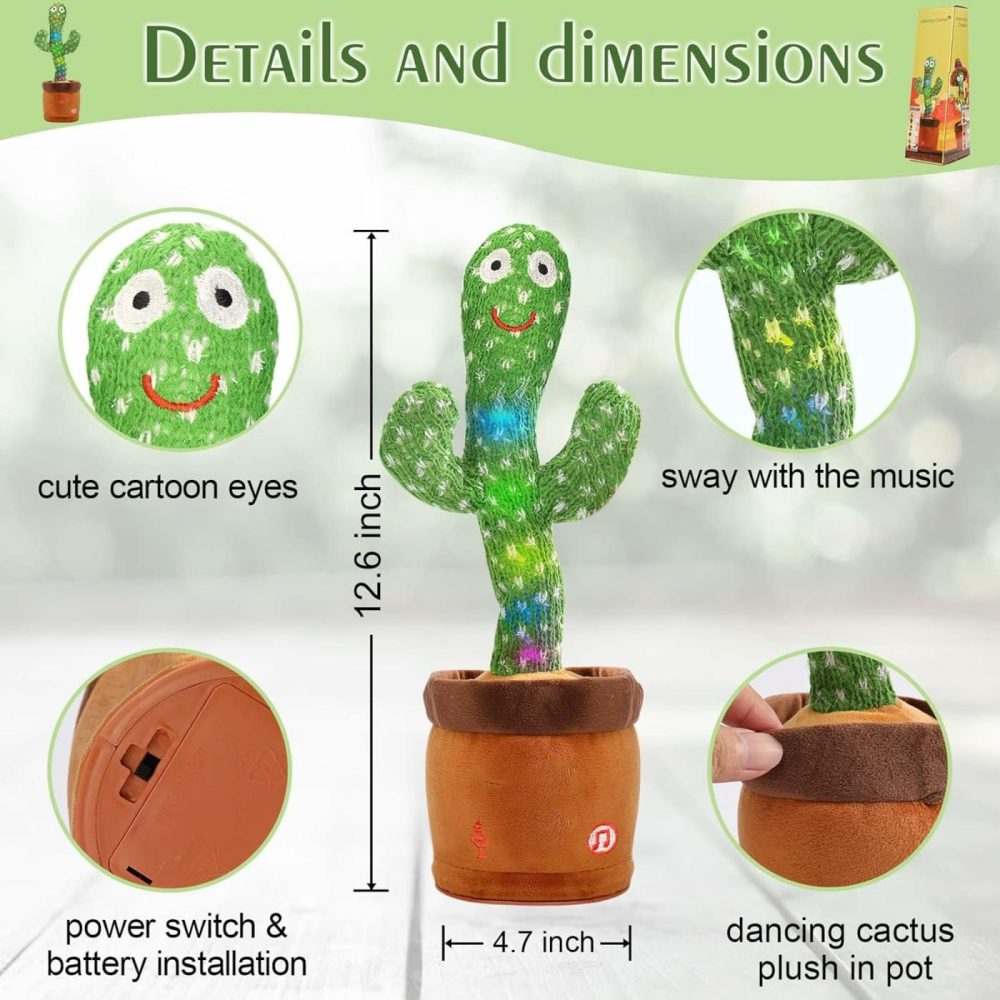 Dancing Cactus Toy Cute Plushies  Talking Cactus Baby Toy 0-6 Months Wriggle Singing 120 English Hit Song Sensory Musical Toy For Babies 6-12 1-3 4+ Year Old For Girls Boys  |  Musical Toys All Toys